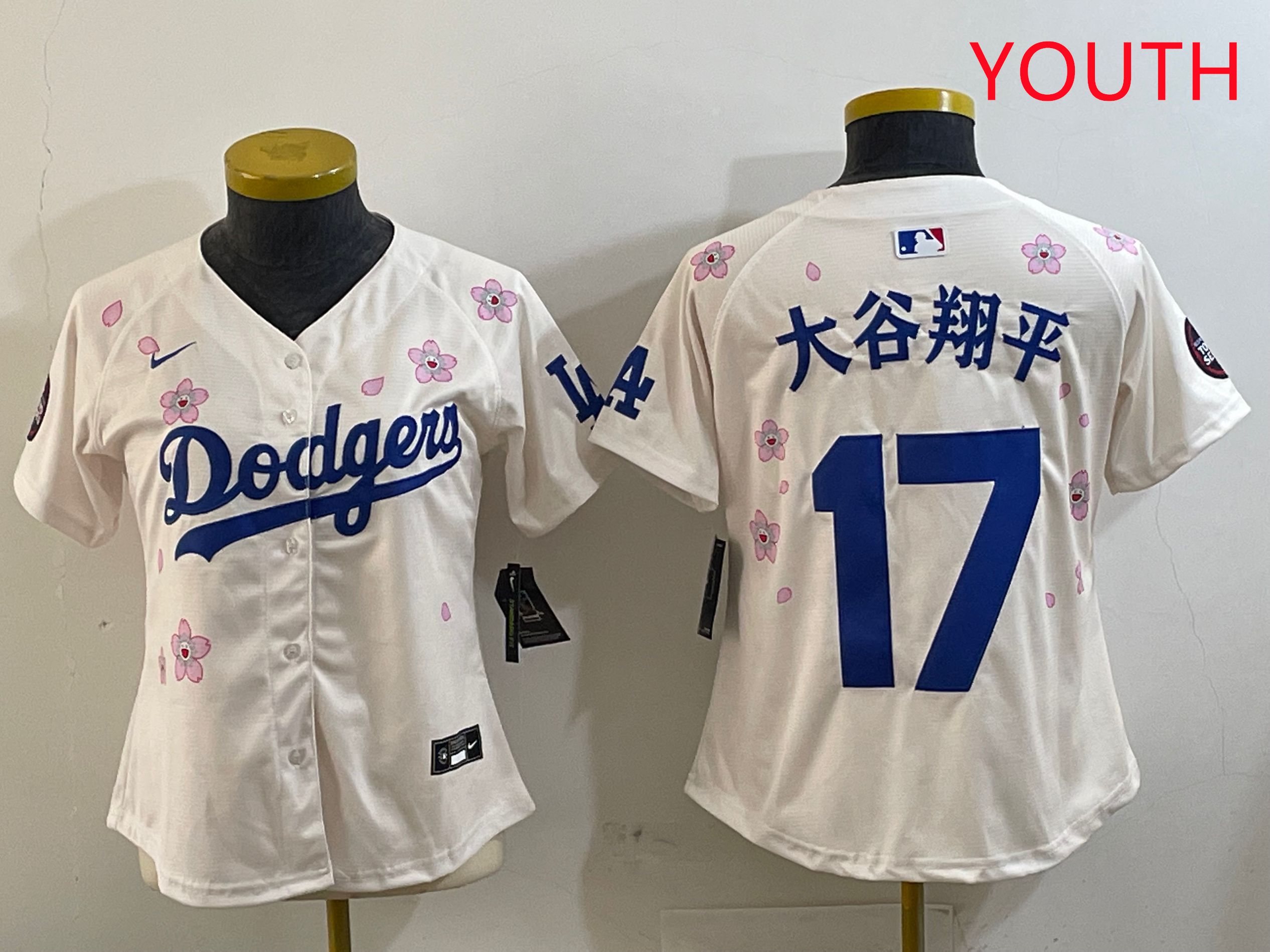 Youth Los Angeles Dodgers #17 Ohtani Cream Sakura Edition 2025 Nike MLB Jersey style 15->youth mlb jersey->Youth Jersey